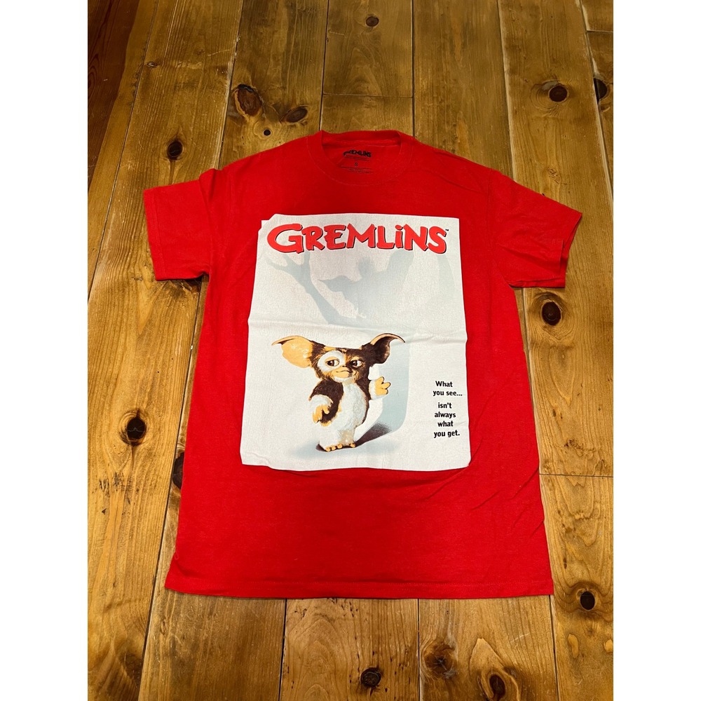 Gremlins Gizmo Movie Poster Graphic T-Shirt Red Mens Small 100% Cotton Tee
